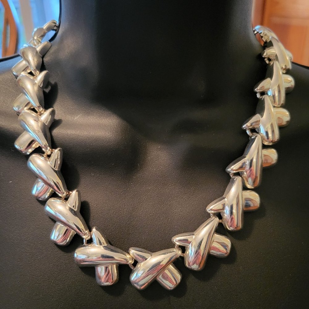 Vintage Anne Klein Chunky X Silver Necklace